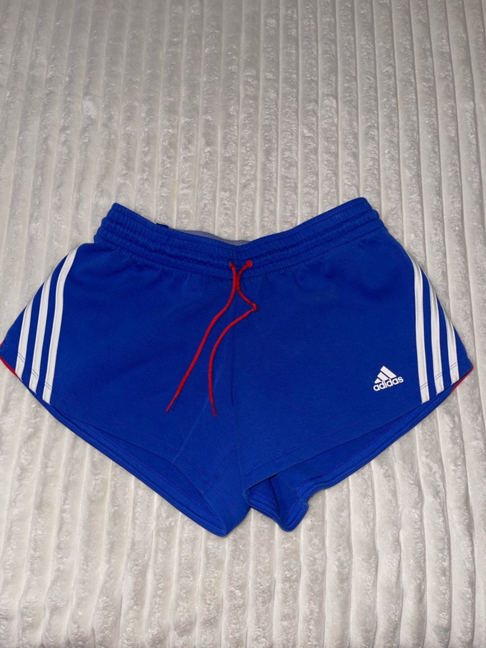 adidas Women's Royal Blue Athletic Shorts with White Stripes | Size Large